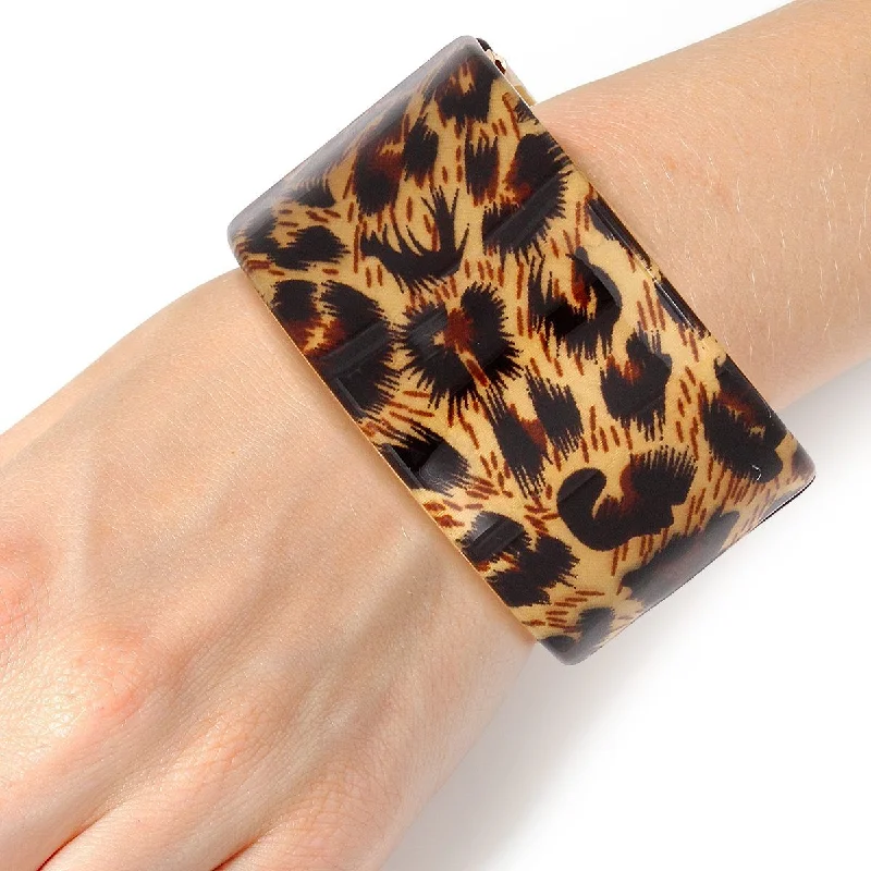 Women's pearl bangles-Bold Leopard Print Cuff Bracelet