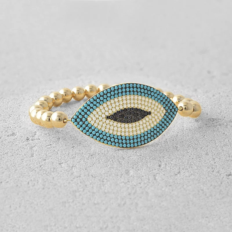 Women's modern bangles-Vivian Turquoise Evil Eye Bead Bracelet