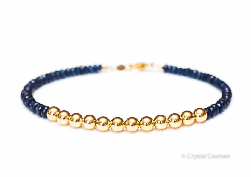 Women's alloy bangles-Sapphire 14k Gold Bead Bracelet - Women and Men's Bracelet