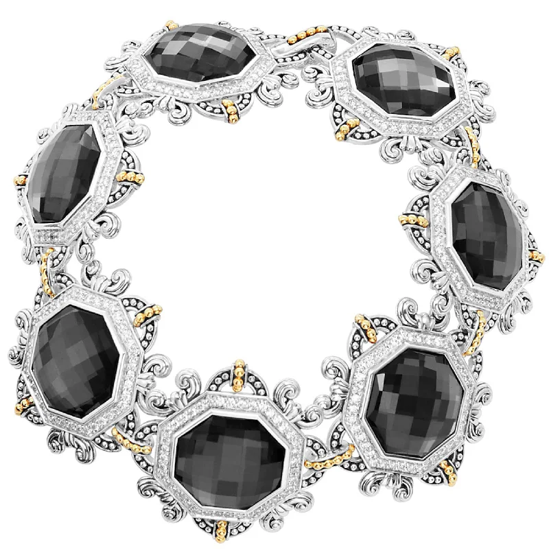 Women's stainless steel bangles-Empress Hematite and Diamond Statement Bracelet