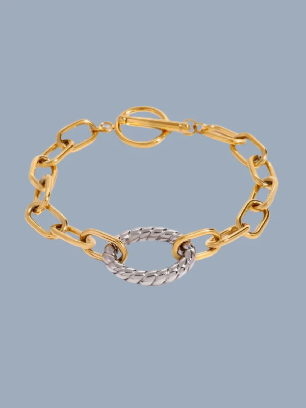 Women's celestial bangles-Stunning 18K Gold-Plated Two-Tone Bracelet