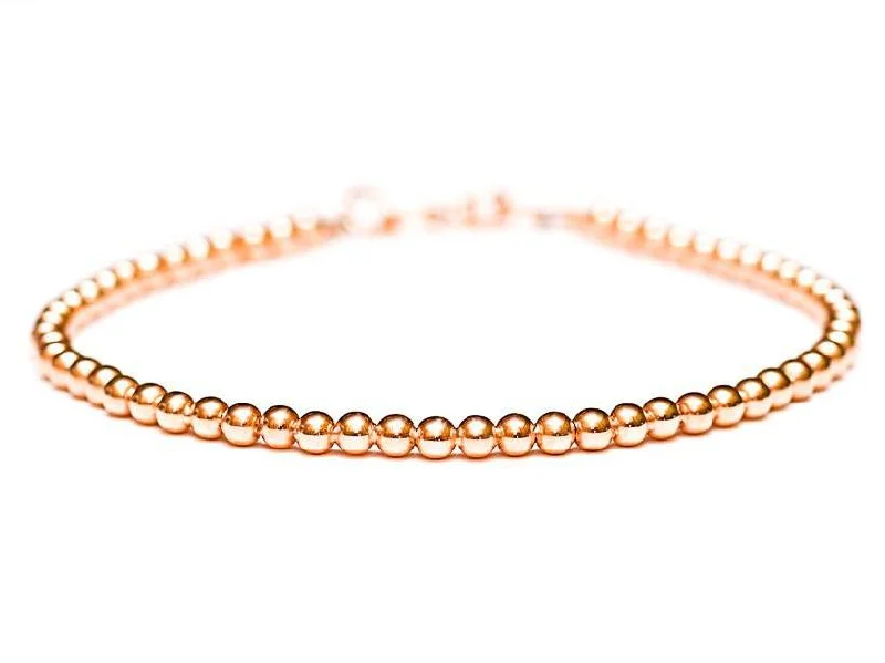 Women's handmade artisan bangles-14k Rose Gold Bead Bracelet - Women and Men's Bracelet - 3mm