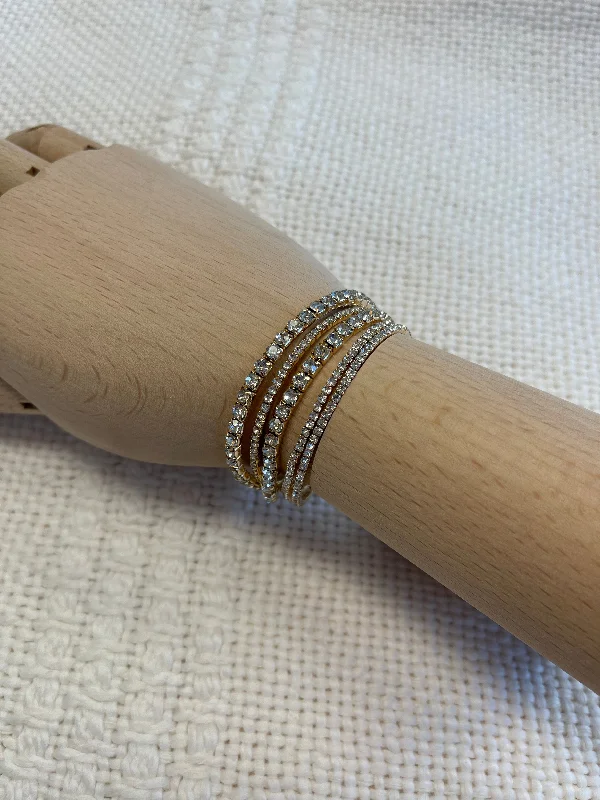 Women's minimalist bangles-Five Row Rhinestone Bracelet Set