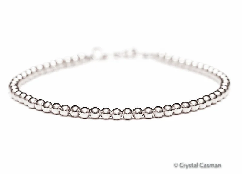 Women's sizeable bangles-14k White Gold Bead Bracelet - Women and Men's Bracelet - 3mm