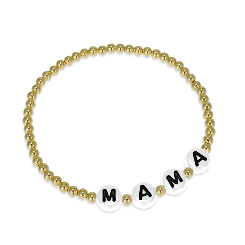 Women's gold bangles-Lyla Mama White Beaded Bracelet