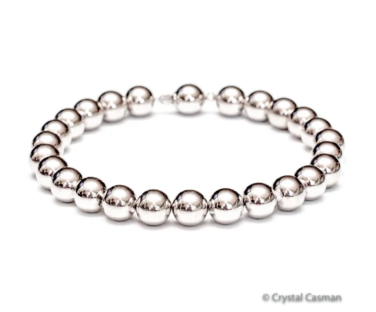 Women's beaded bangles-14k White Gold Bead Bracelet - 8mm - Women and Men's Bracelet