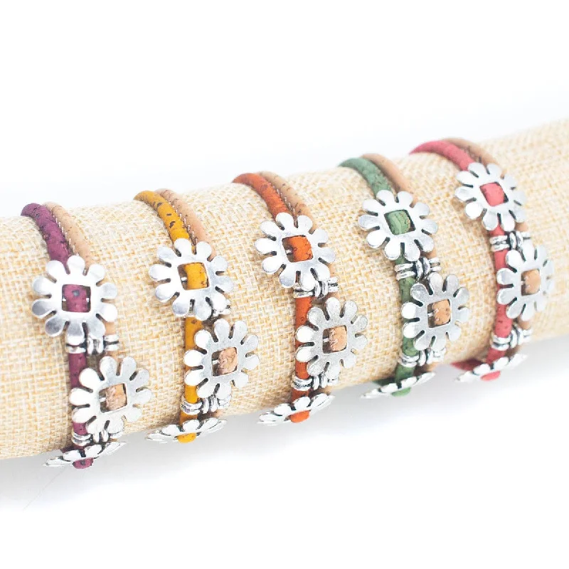 Women's ethical bangles-flower beads handmade cork bracelet BR-451-MIX-5