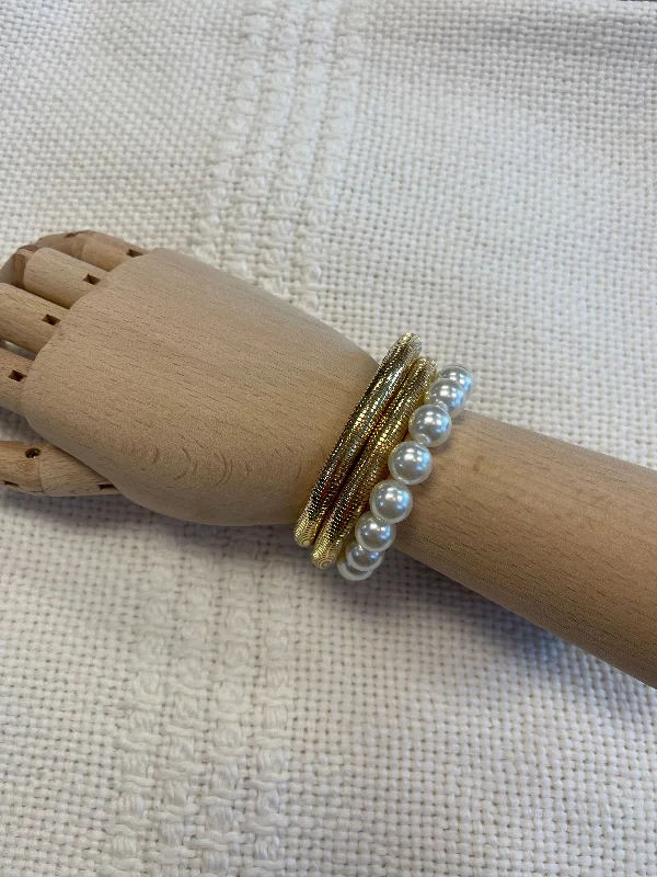 Women's geometric bangles-Coil and Pearl Bracelet