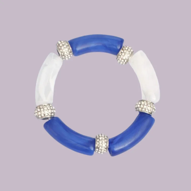 Women's chain bracelets-Marbled Bead Stretch Bracelet – Blue and White Fashion Jewelry