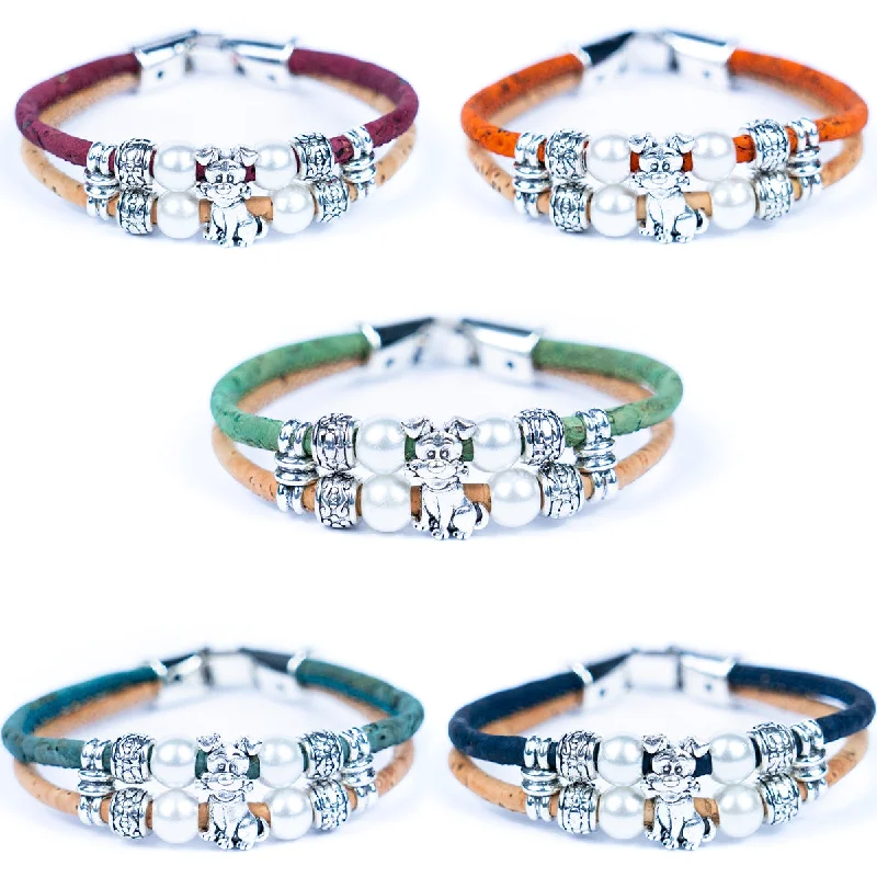 Women's Mother's Day bangles-3MM round Colored cork thread with dog alloy accessories Handmade Bracelet BR-443-MIX-5