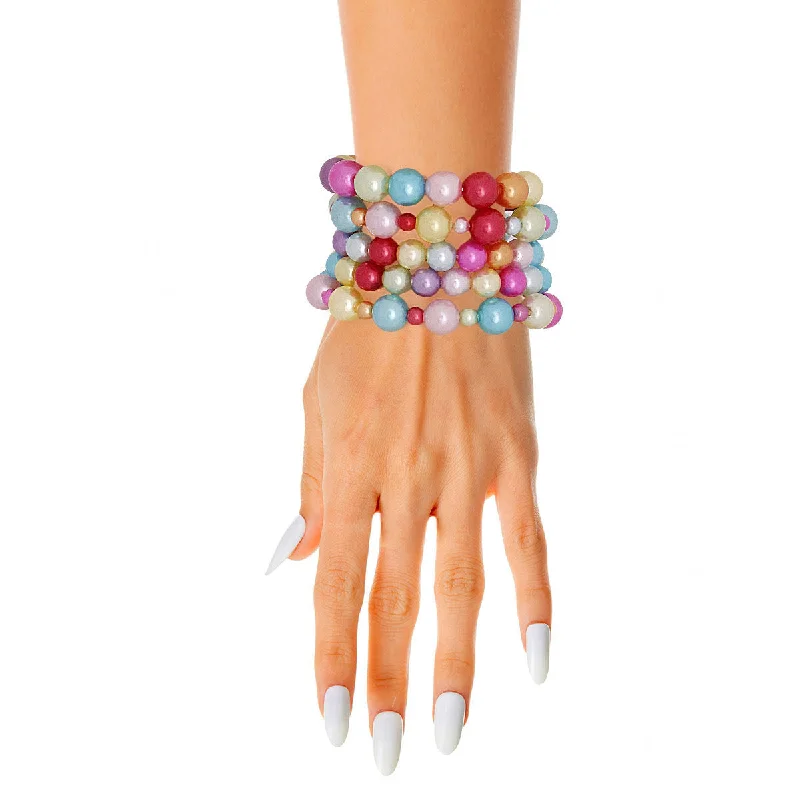 Women's beaded bracelets-Women's Rainbow Faux Pearl Bracelet Set