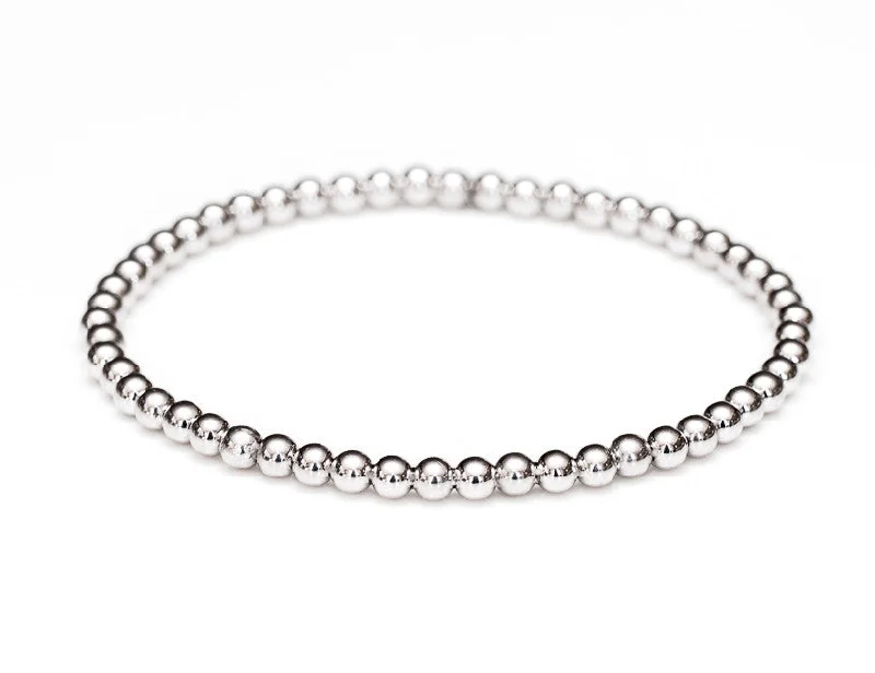 Women's vintage-inspired bangles-14k White Gold Ball Bead Stretch Bracelets, 3mm - 6mm, Men and Women's Bracelet