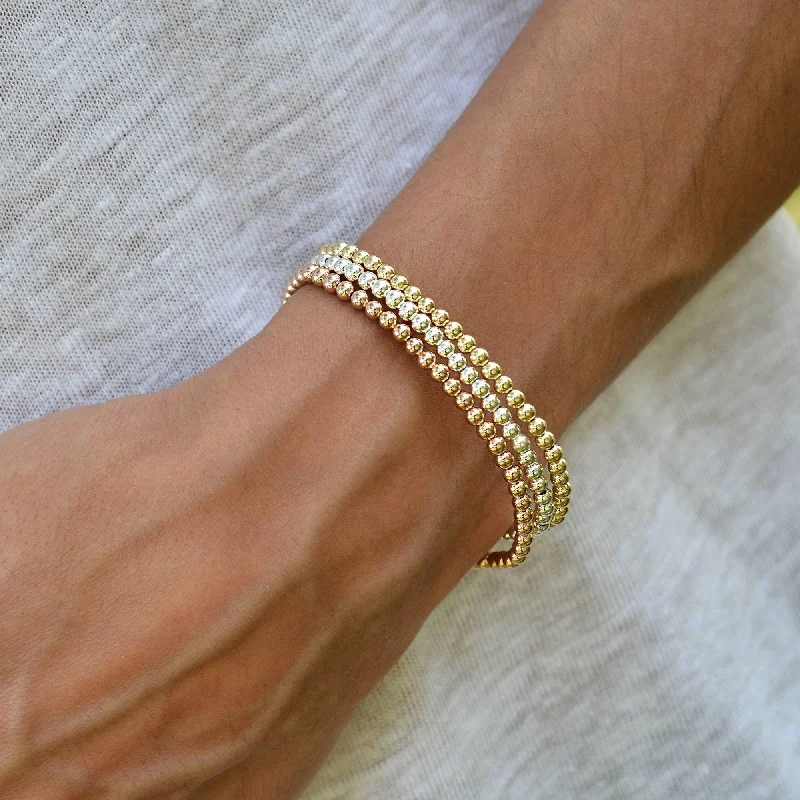 Women's heirloom bangles-Bella 3mm Gold Filled Beaded Stretch Bracelet