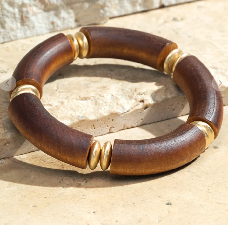 Women's gift bangles-Espresso Wood Bead Bracelet