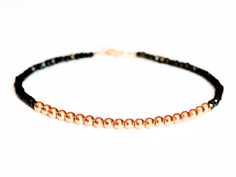 Women's adjustable bangles-Black Spinel 14k Rose Gold Bead Bracelet - 3mm - Women and Men's Bracelet