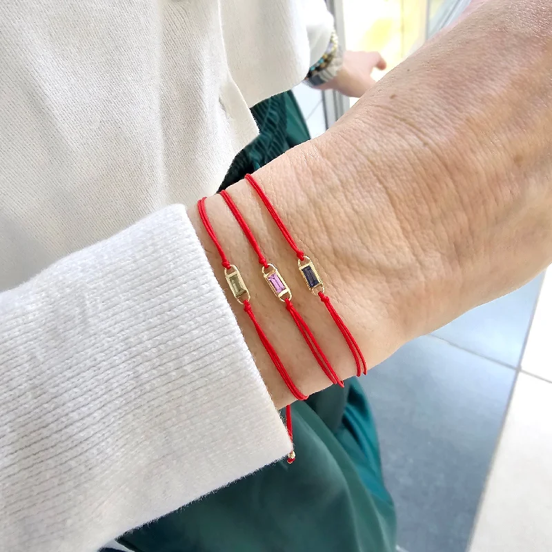 Women's cuff bracelets-Red String Cord Bracelet with 14kt Solid Gold Sapphire  Pendant