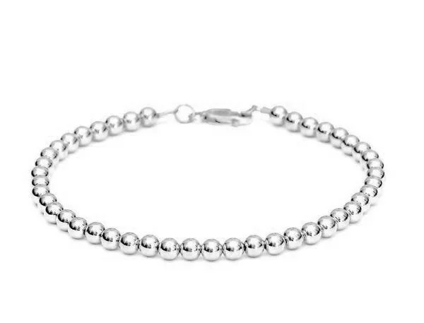 Women's tennis bracelets-Heavy 14k White Gold Bead Bracelet - Women and Men's Bracelet - 5mm, 9g