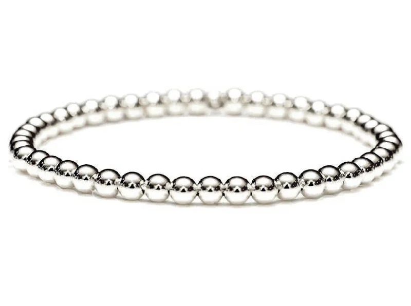 Women's mother-daughter bangles-18k White Gold Ball Bead Stretch Bracelets, 3mm - 6mm, Men and Women's Bracelet