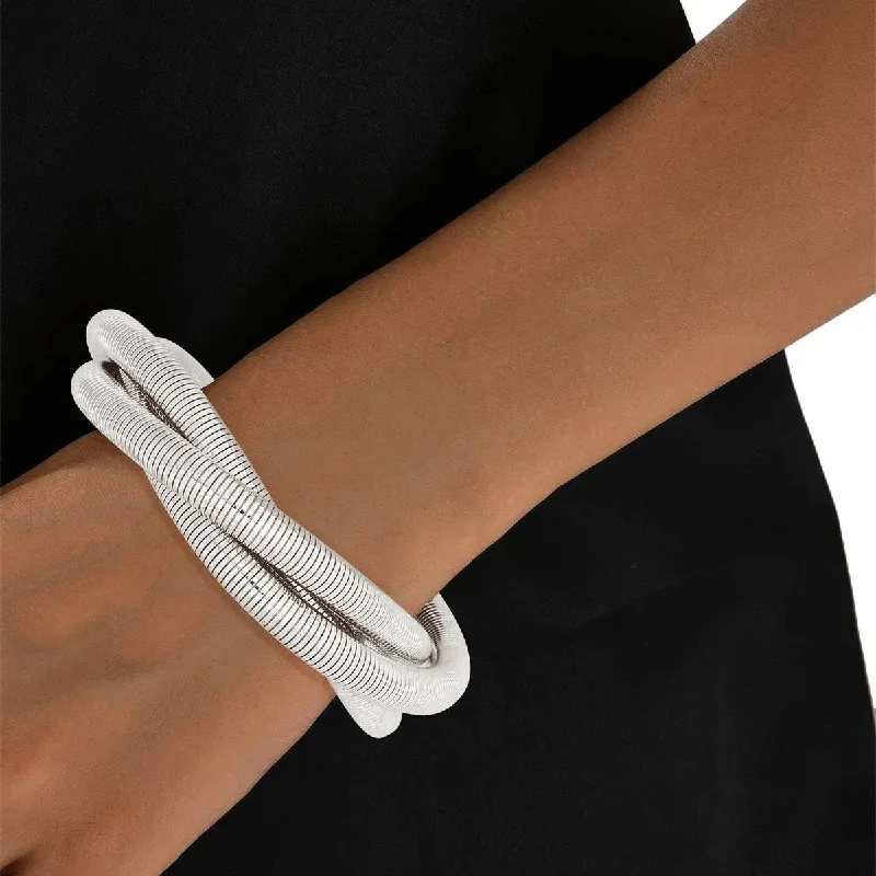 Women's investment bangles-Modernist Silver Triple Coil Bracelets You Can't Miss - Fashion Jewelry