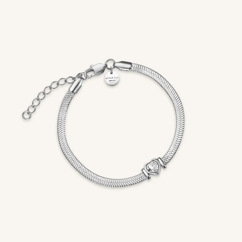 Women's pearl bangles-Snake Heart Bracelet Silver