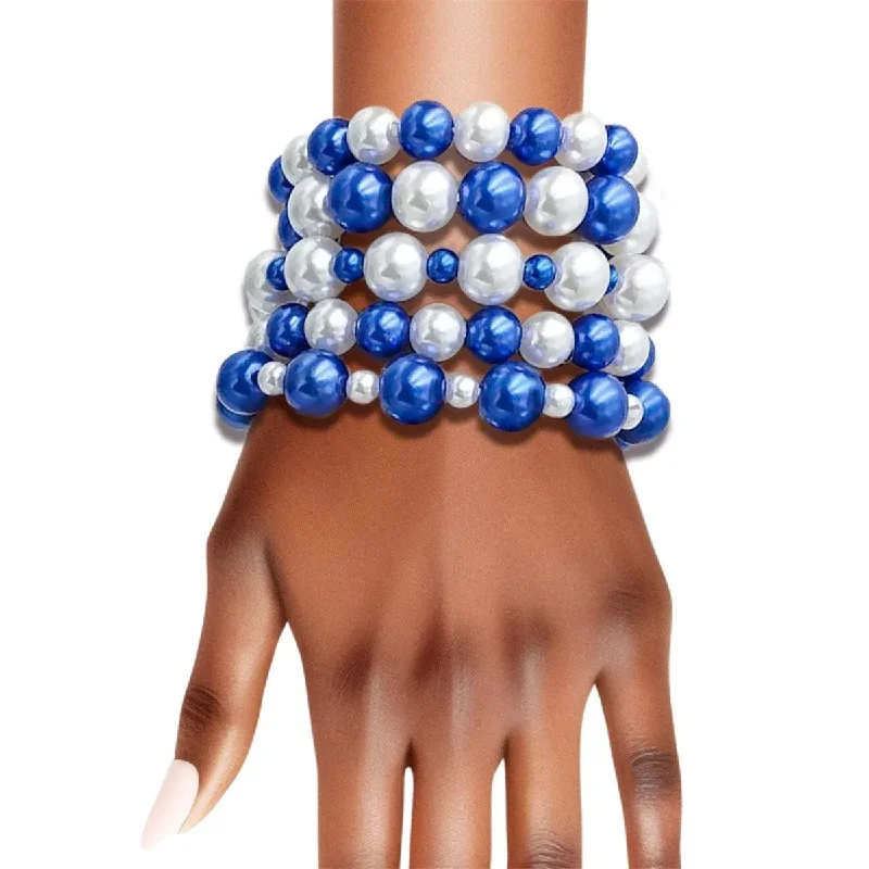 Women's leather bracelets-Fashion Pearls Blue Whits Bracelets - Elevate Your Style