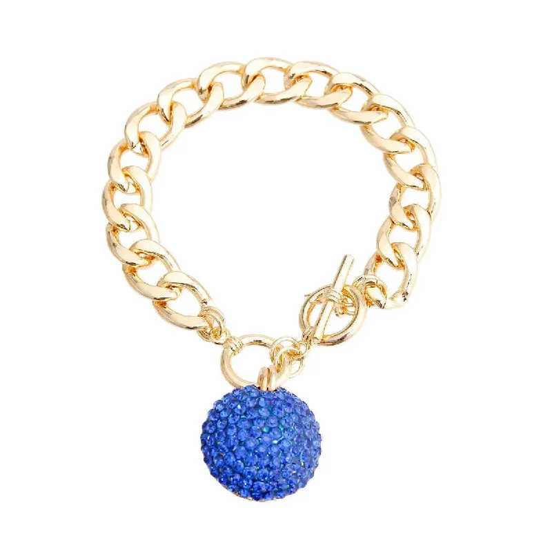 Women's holiday bangles-Blue Ball Charm Gold Link Chain Bracelet - Fashion Jewelry