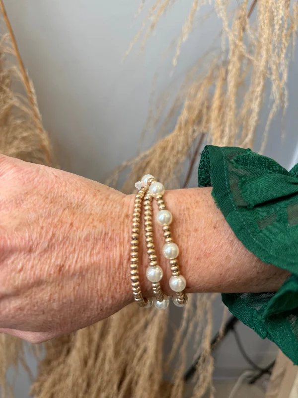 Women's heirloom bangles-Gold and Pearl Bracelet Set