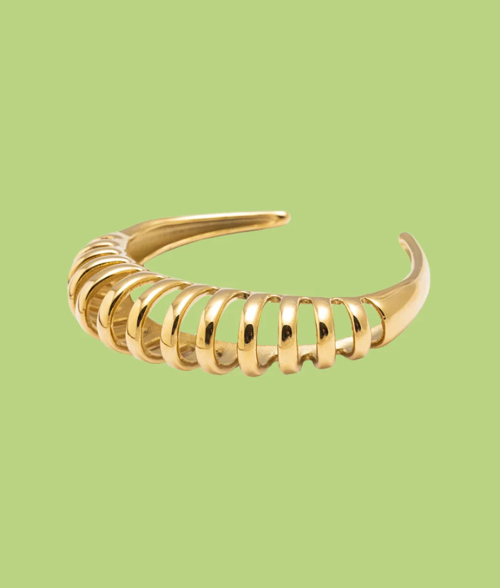 Women's zodiac bangles-Spiral Twisted Minimalist Gold Tone Cuff Bangle Bracelet