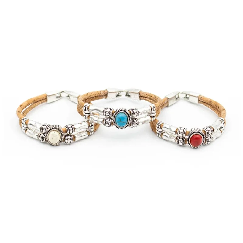 Women's cross bangles-6units Cork Bracelet With Charm Beads- Original Handmade BR-192-MIX-6