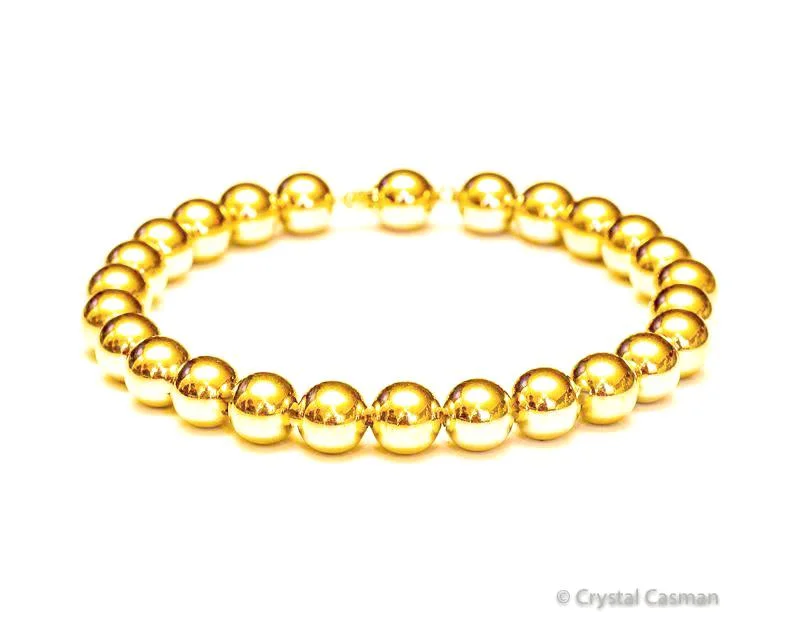 Women's cross bangles-14k Gold Bead Bracelet - 8mm - Men and Women's Bracelet.