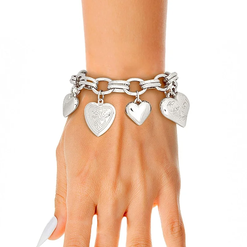 Women's symbolic bangles-Silver Love Charm Bracelet - Timeless Elegance