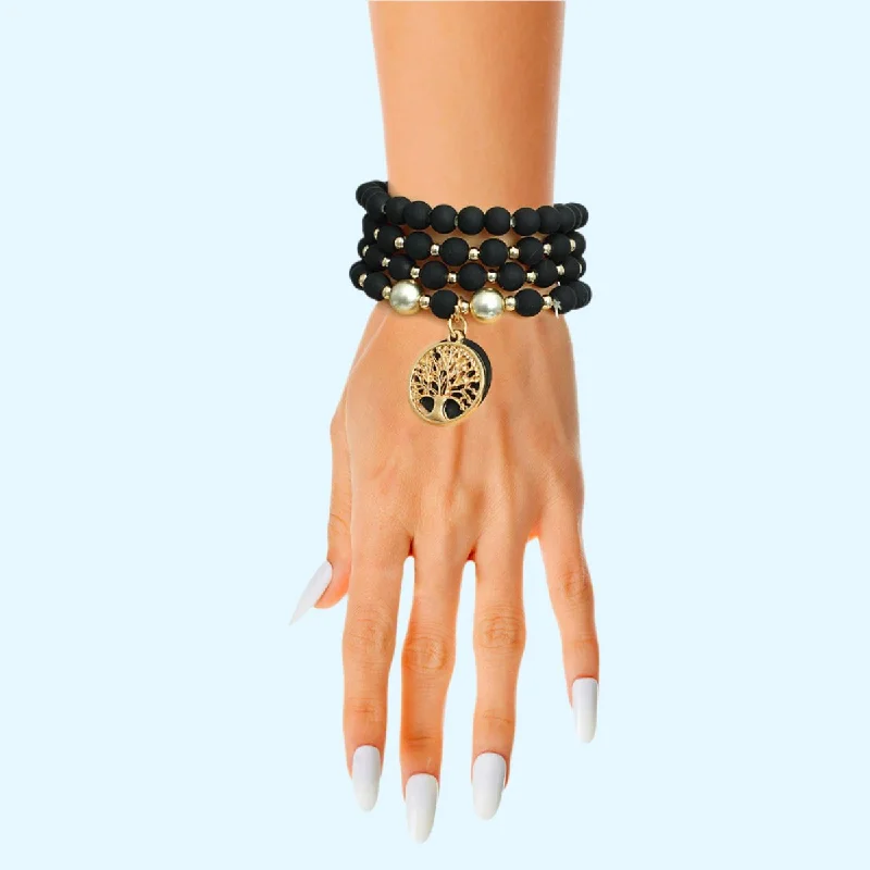 Women's Valentine's Day bangles-Exquisite Black Bracelet Set: Elegance Redefined for Women