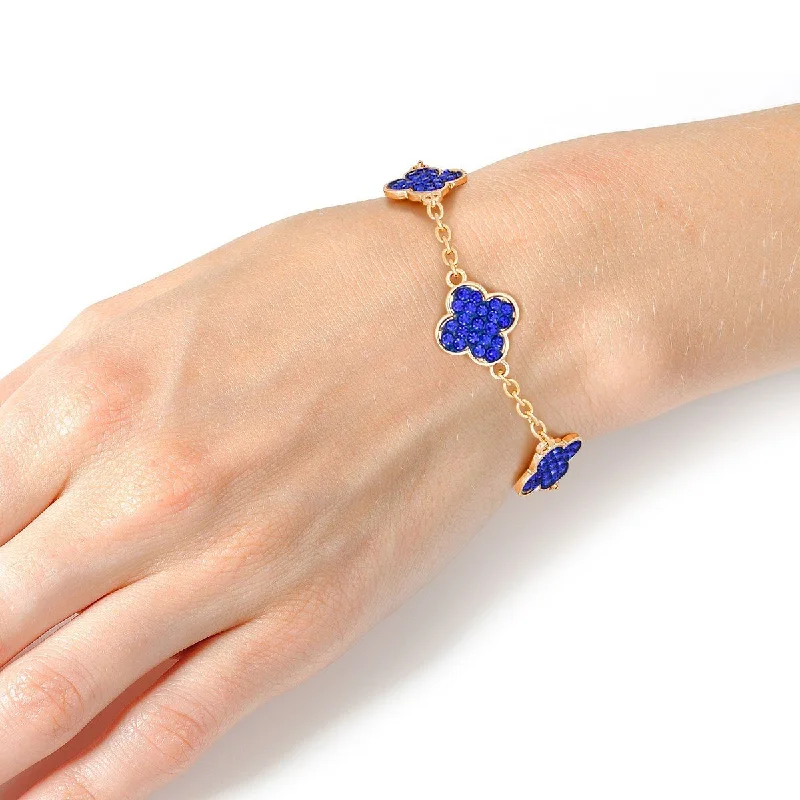 Women's titanium bangles-Regal Allure: Sapphire Blue Crystal Quatrefoil Chain Bracelet