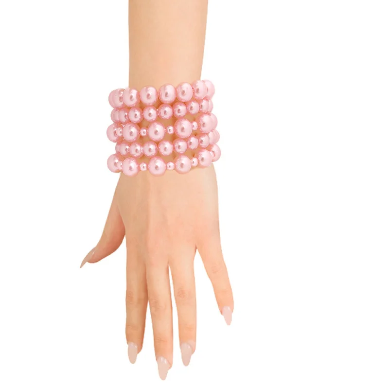 Women's charm bracelets-Women's Light Pink Faux Pearl Bracelet Set