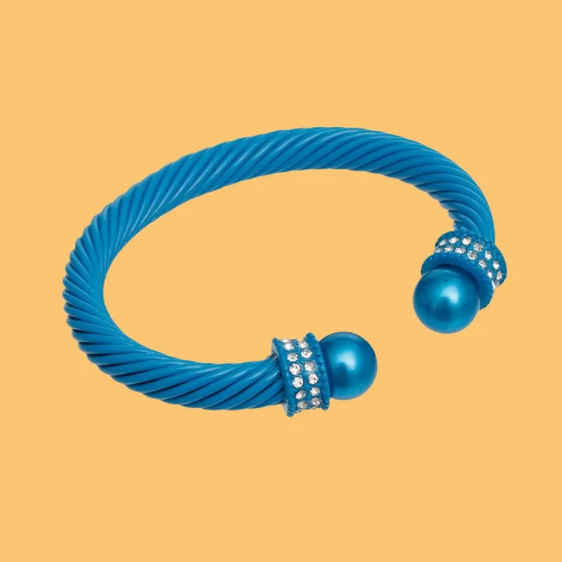 Trendy women's bangles-Trendy Blue Cuff Bracelet with Sparkling Accents: Stylish Statement Jewelry for Every Occasion